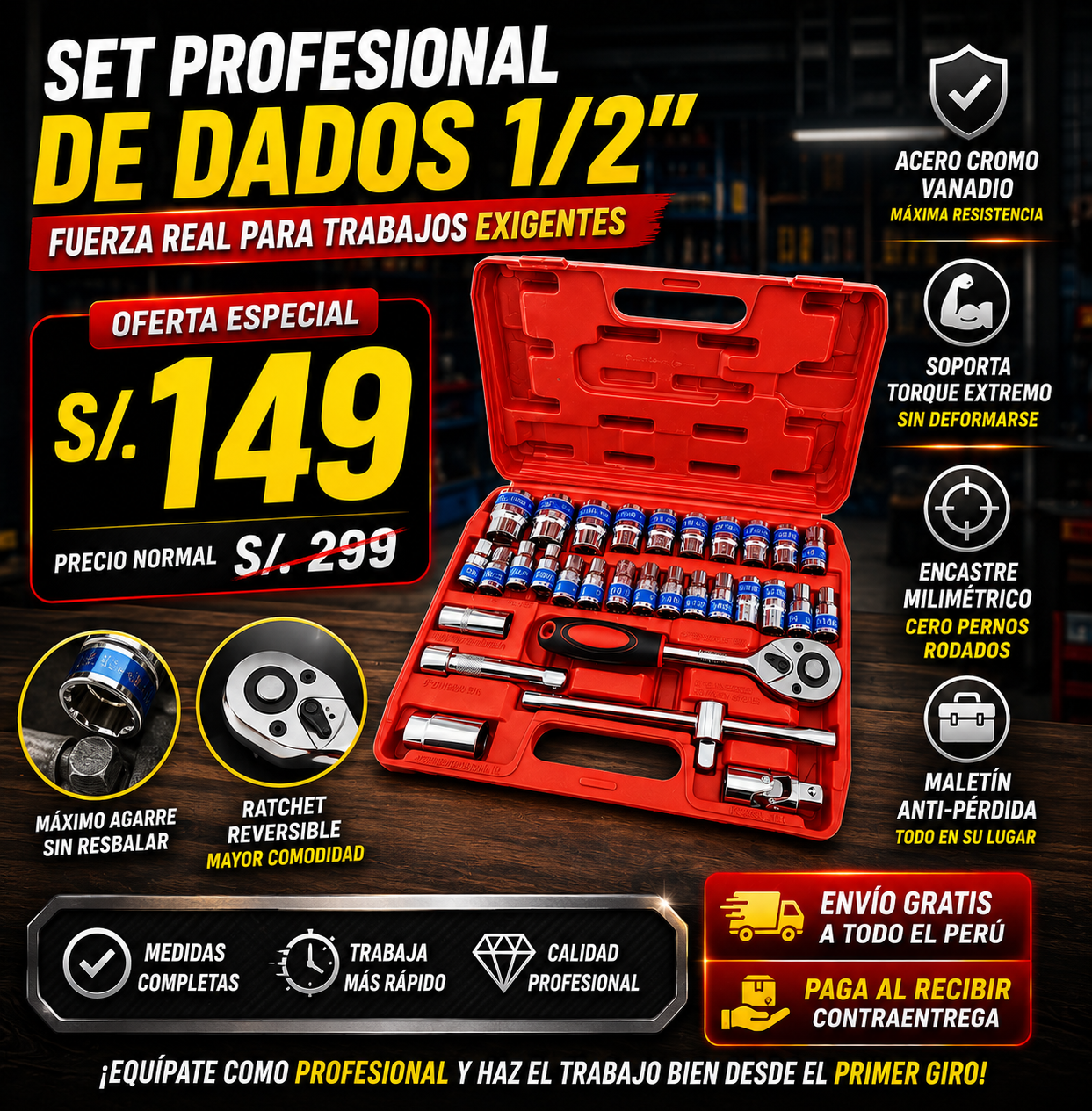 🛠️ Set COMPLETO de Dados Pro 1/2" de Fuerza Chrome Vanadium 💥🛠️