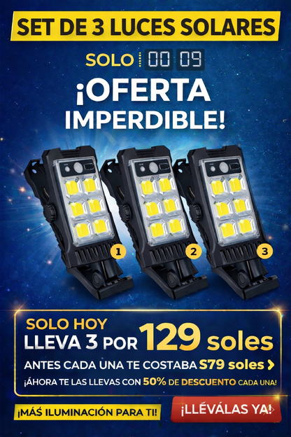 SET DE 3 LUCES SOLARES LED TIPO PINZA☀️ con Sensor de Movimiento💡☑️