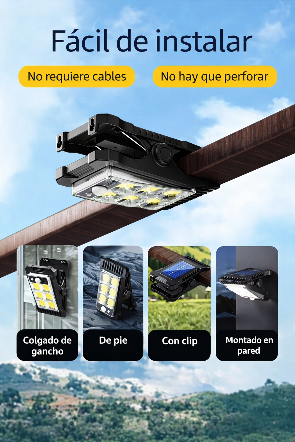 SET DE 3 LUCES SOLARES LED TIPO PINZA☀️ con Sensor de Movimiento💡☑️