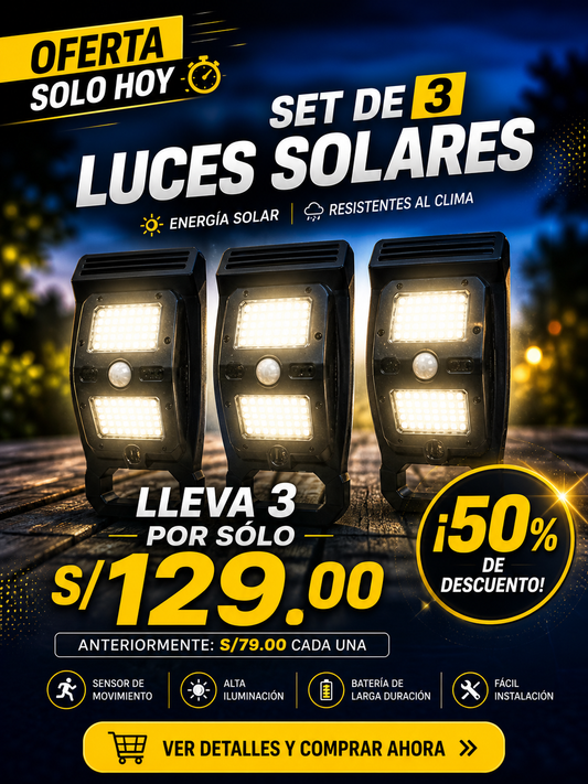 SET DE 3 LUCES SOLARES LED TIPO PINZA☀️ con Sensor de Movimiento💡☑️